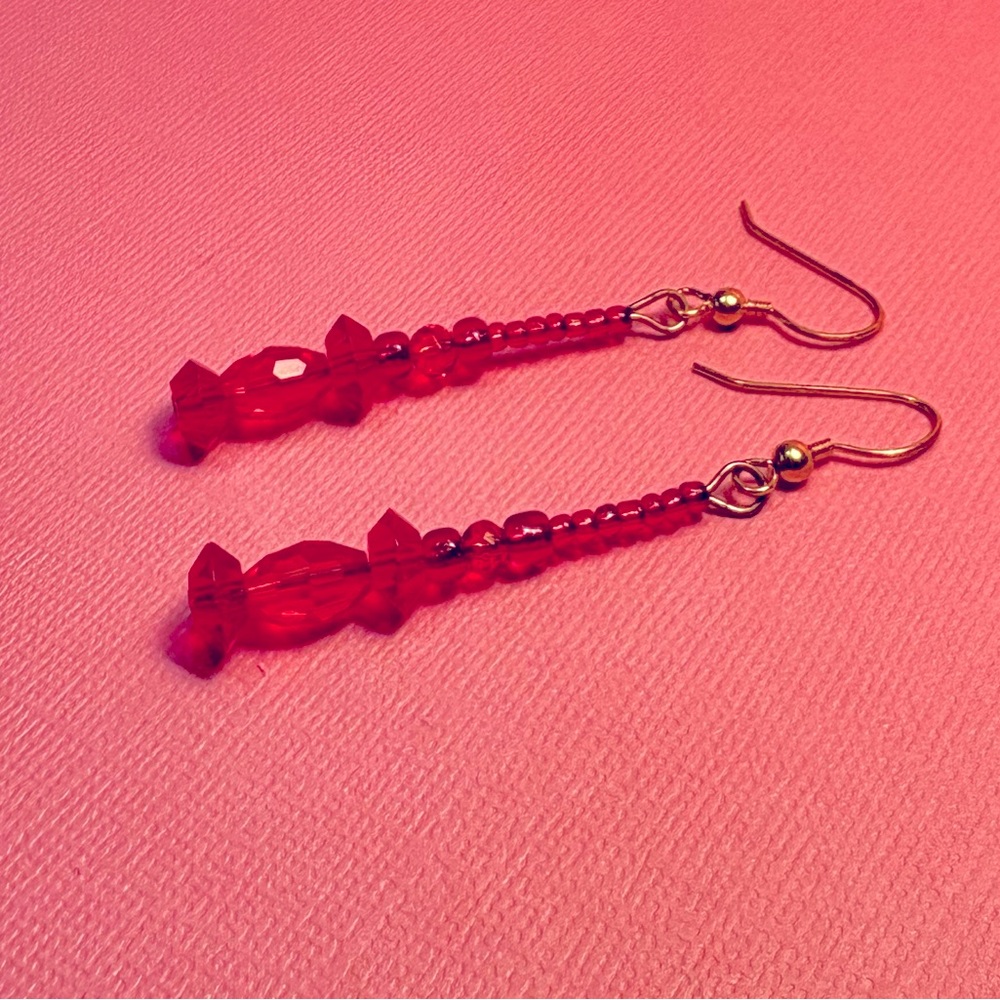 Earrings Pierced Handcrafted Unique Design Women Faceted Red Glass Beads Classy!
